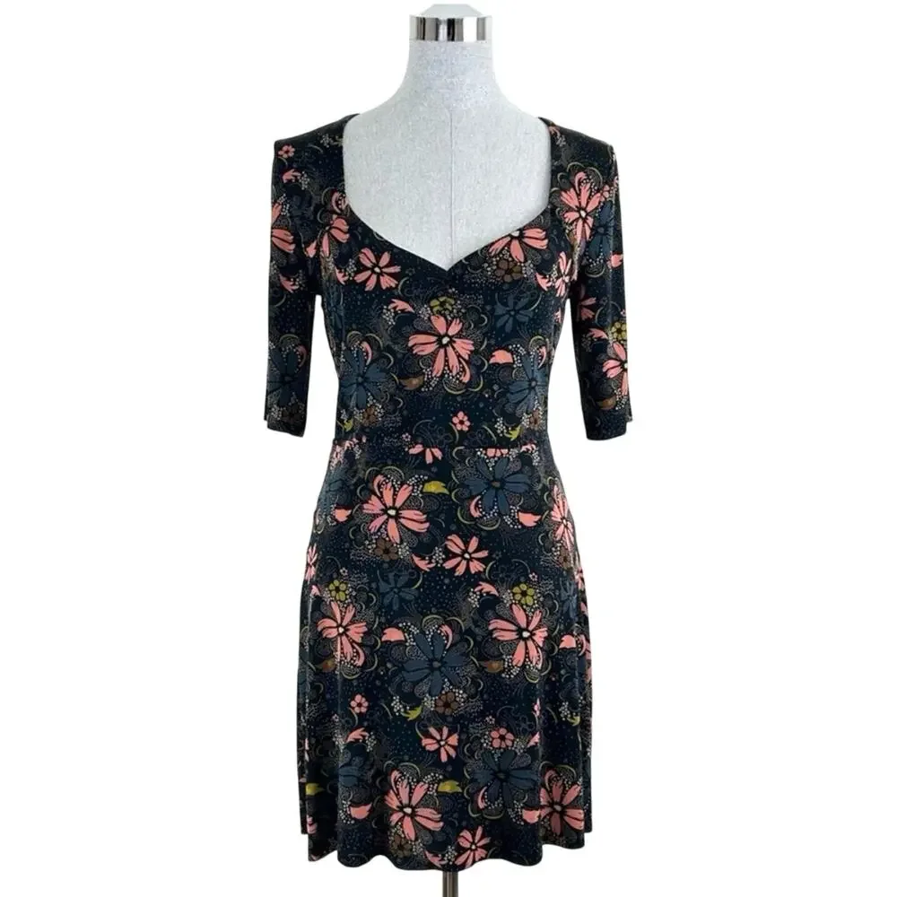 Free People Floral Black‎ and Pink Party Dress